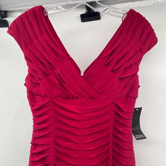 Adriana Papell Womens Textured Sheath Dress V-Neck Cap Sleeve Plum Size 4 New - Picture 2 of 9